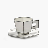 Cappuccino cup with saucer White - Black - Box of 2 units -