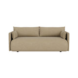 A top-down view of the Offset Sofa 2-seater, upholstered in a light beige Audo Bouclé 02 fabric, against a black background.