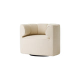 Eave Seamline Lounge Chair in off-white Logan Fossil textured fabric with a black swivel base.