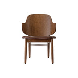 The Penguin Wooden Lounge Chair in red-stained oak with a dark brown upholstered seat, against a white background.