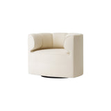 Eave Seamline Lounge Chair in cream Siennatonal 12 fabric, showing its curved, fully upholstered design from an angle.