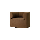 Eave Seamline Lounge Chair in Logan Nutmeg textured brown fabric, featuring a curved, chunky silhouette and swivel base.