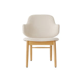 The Penguin Wooden Lounge Chair in natural oak with light beige Logan Fossil upholstery, viewed from the front.